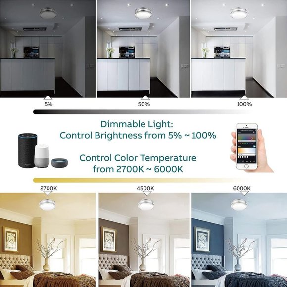 New Smart Ceiling Light • 12" Flush Mount • Alexa/Google Home Compatible - Picture 5 of 10